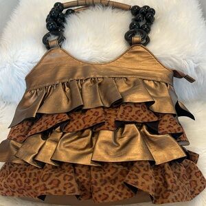 Double Beaded Straps and Ruffled Fashion Handbag